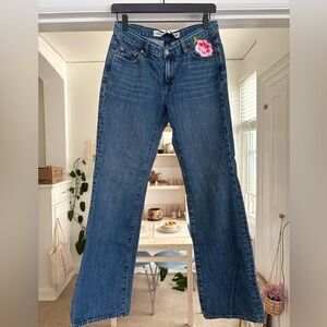 Y2K Gap Low Rise Boot Cut Jeans with Floral Embroidery